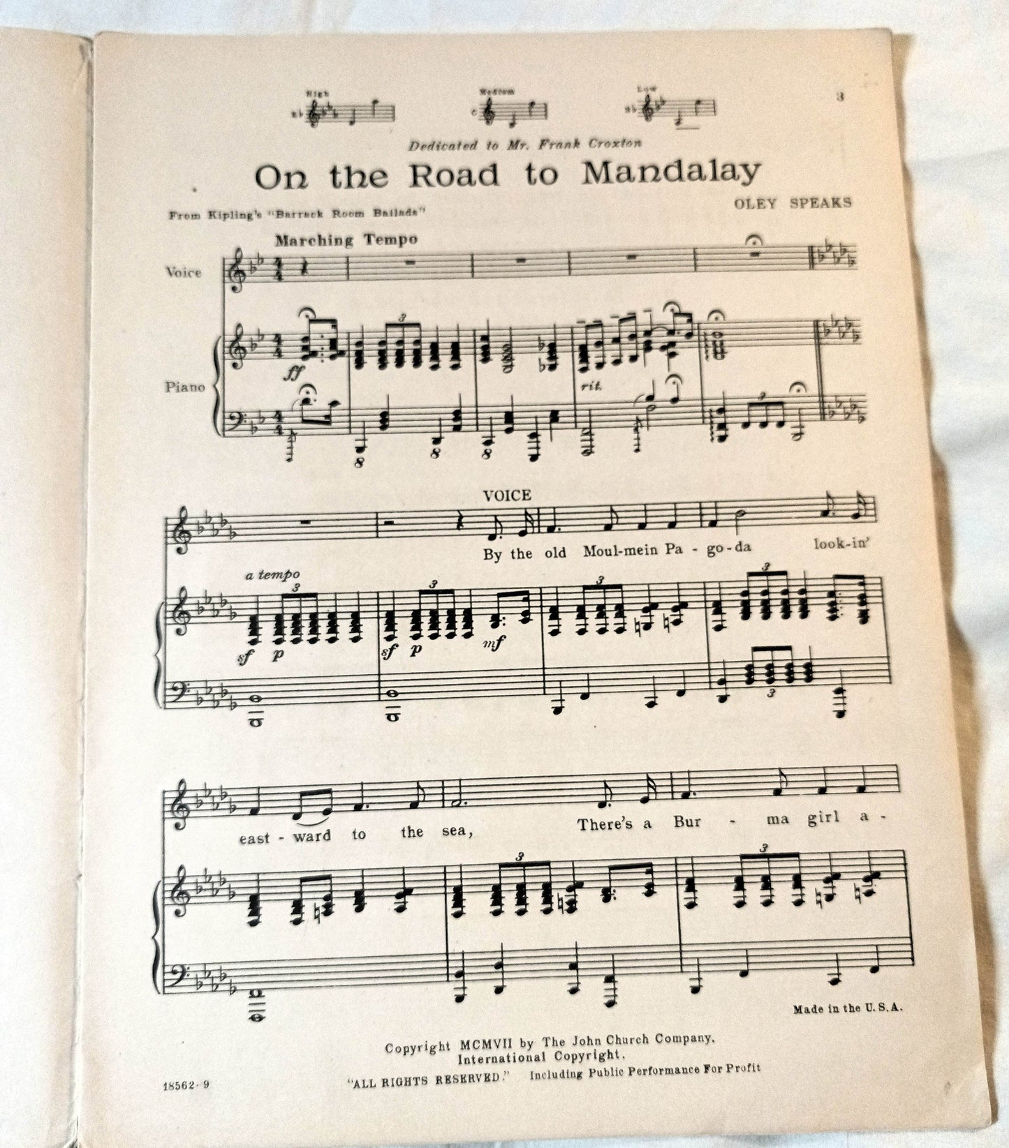 On The Road To Mandalay Rudyard Kipling Oley Speaks Sheet Music 1920's - TulipStuff
