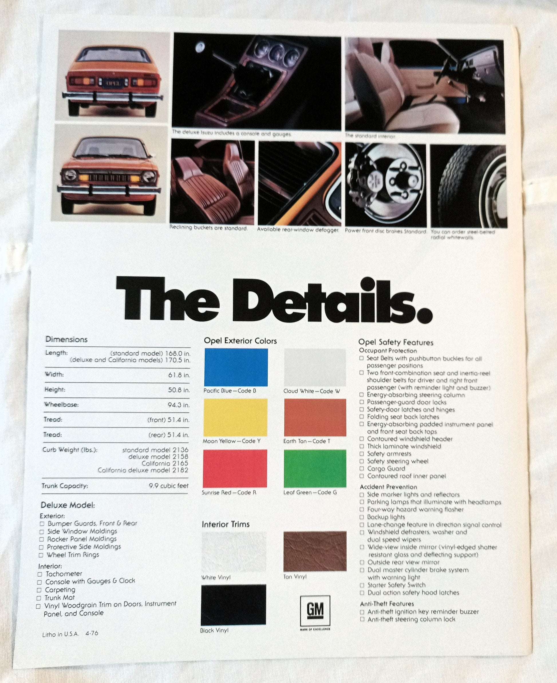 GM Introducing Opel Isuzu 1976 Dealer Sales Brochure - TulipStuff