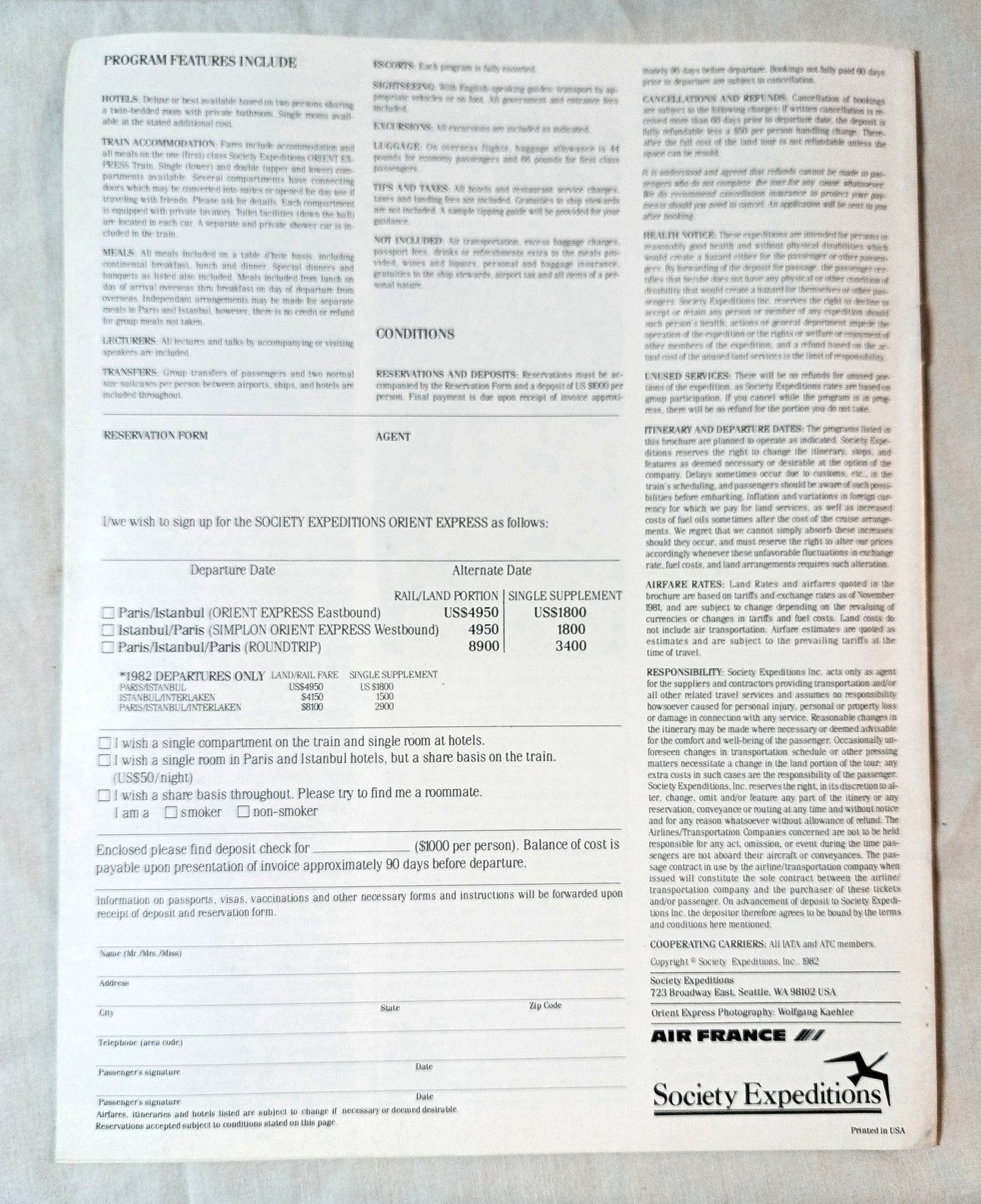 Orient Express Private Train Paris Istanbul Society Expeditions 1982-83 - TulipStuff