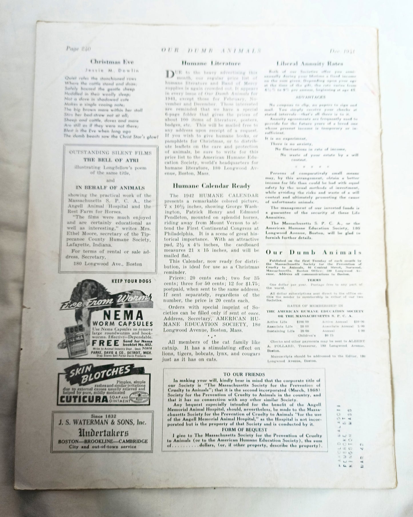 Our Dumb Animals Magazine December 1941 Xmas Issue Water Buffalo Pets - TulipStuff