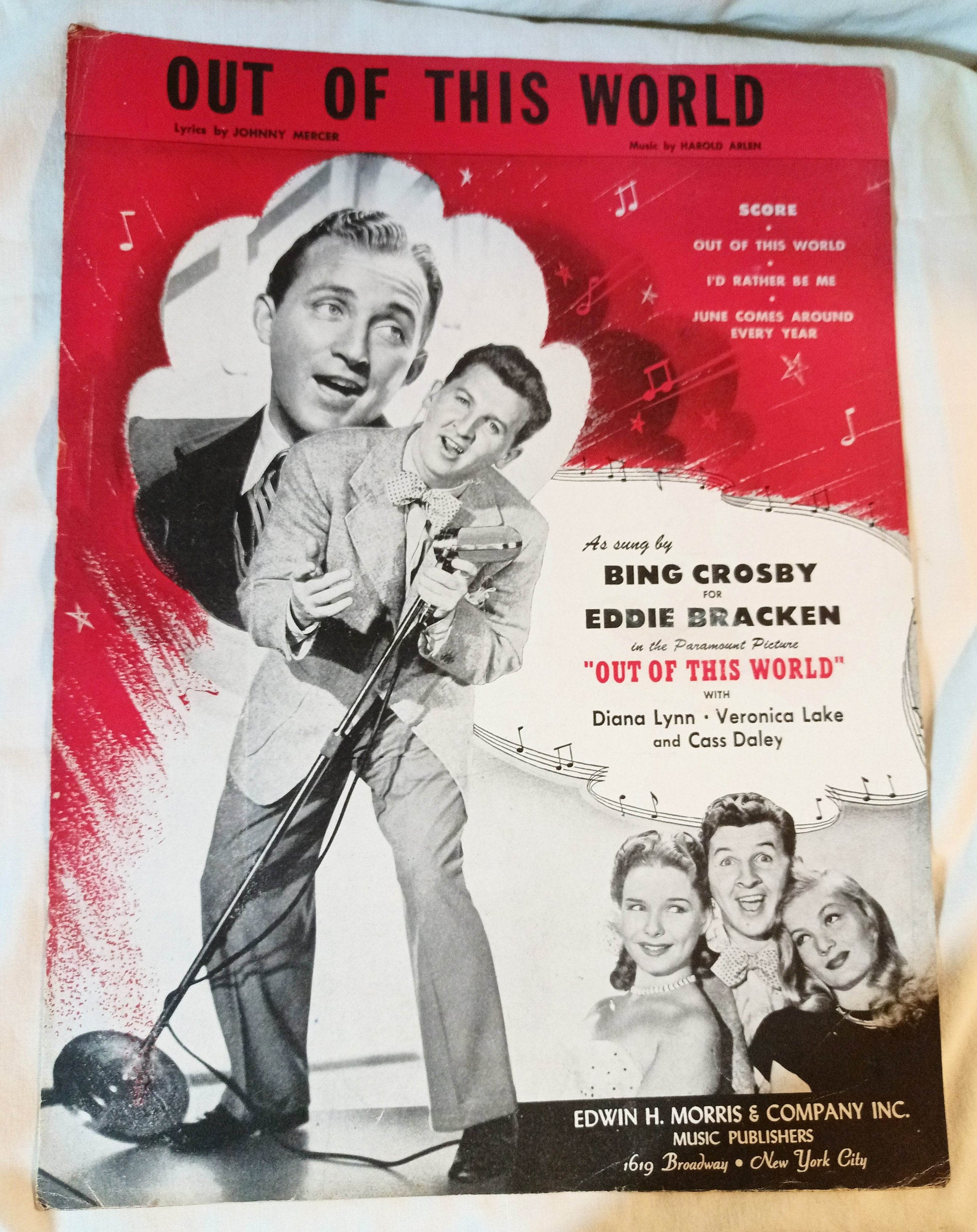 Out Of This World Bing Crosby Eddie Bracken Veronica Lake Sheet Music 1945 - TulipStuff