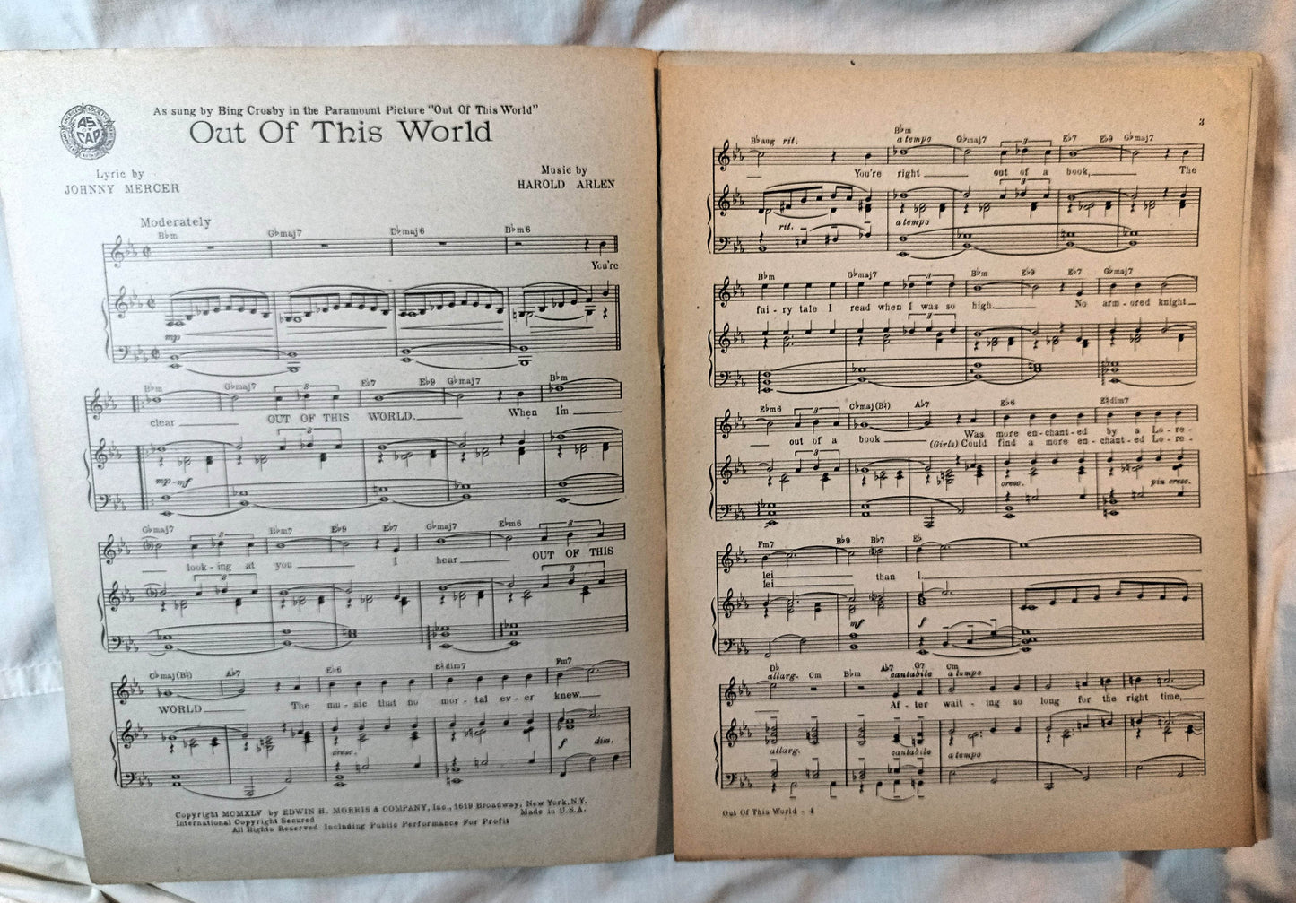 Out Of This World Bing Crosby Eddie Bracken Veronica Lake Sheet Music 1945 - TulipStuff