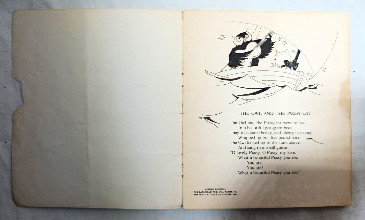 The Owl And The Pussy-cat Saalfield Publishing Akron Paperback 1938 - TulipStuff