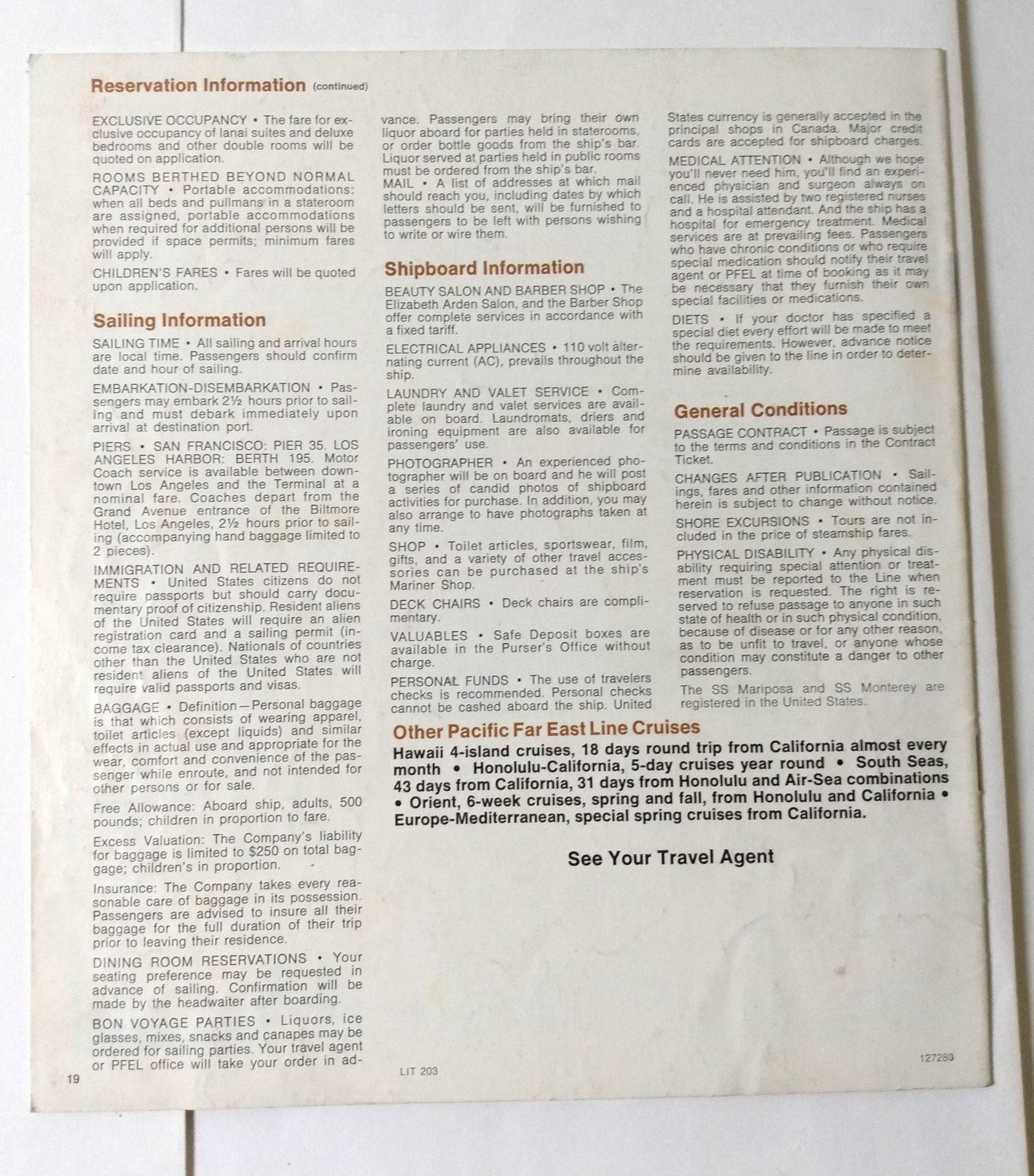 Pacific Far East Line Mariposa Monterey 1974 Alaska Cruises Brochure - TulipStuff