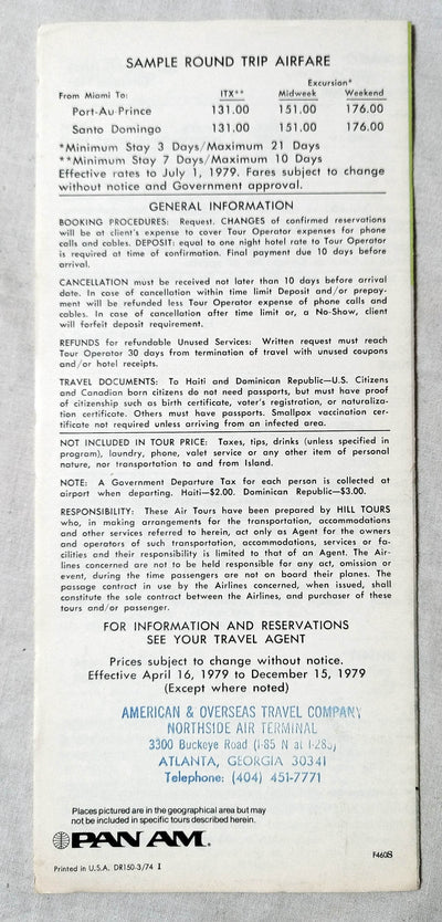 Pan Am Air Tours Island Magic Haiti Domican Republic Brochure 1979 - TulipStuff