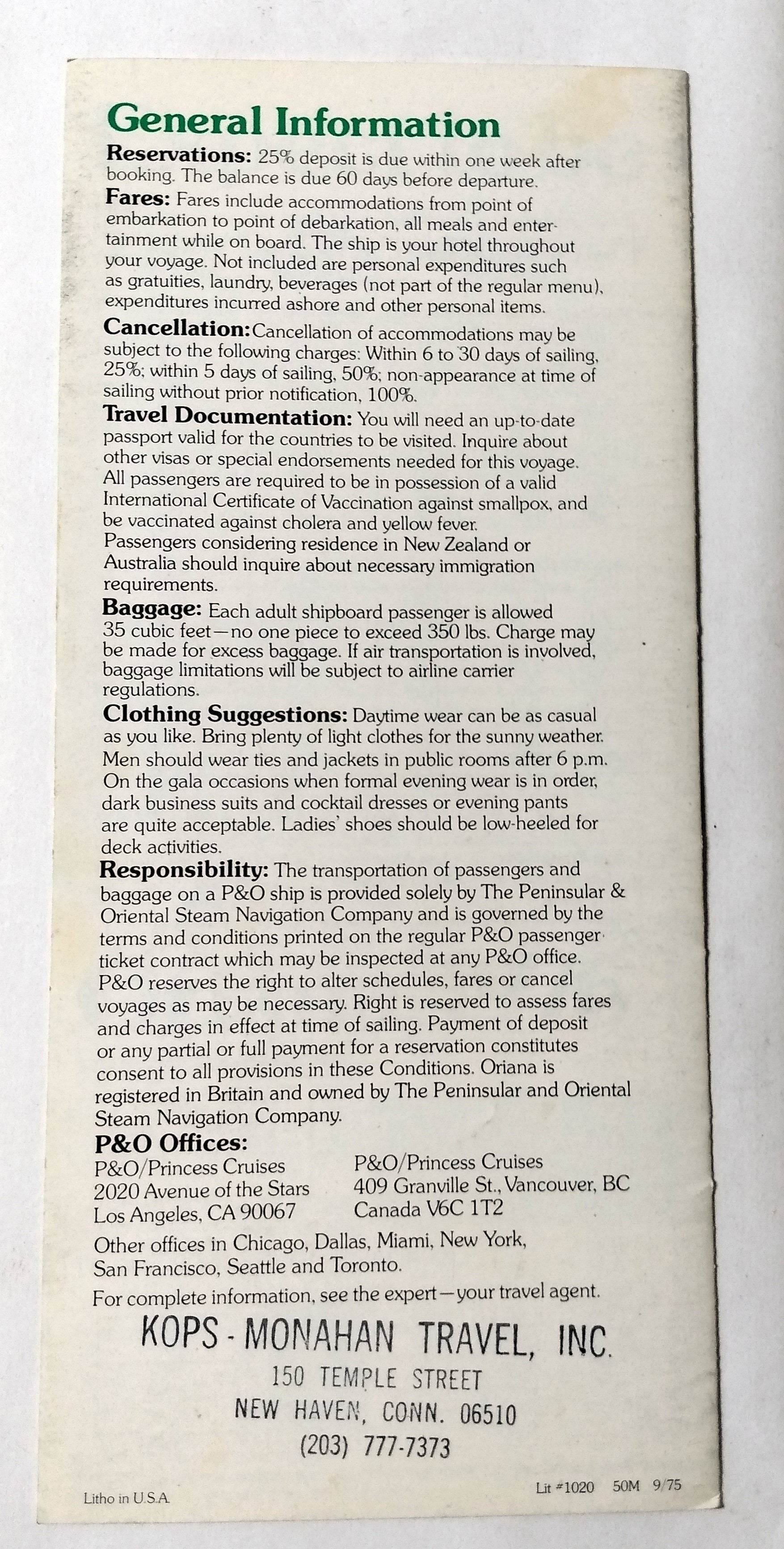 P&O 1976 ss Oriana Europe Caribbean South Pacific Cruises Brochure - TulipStuff