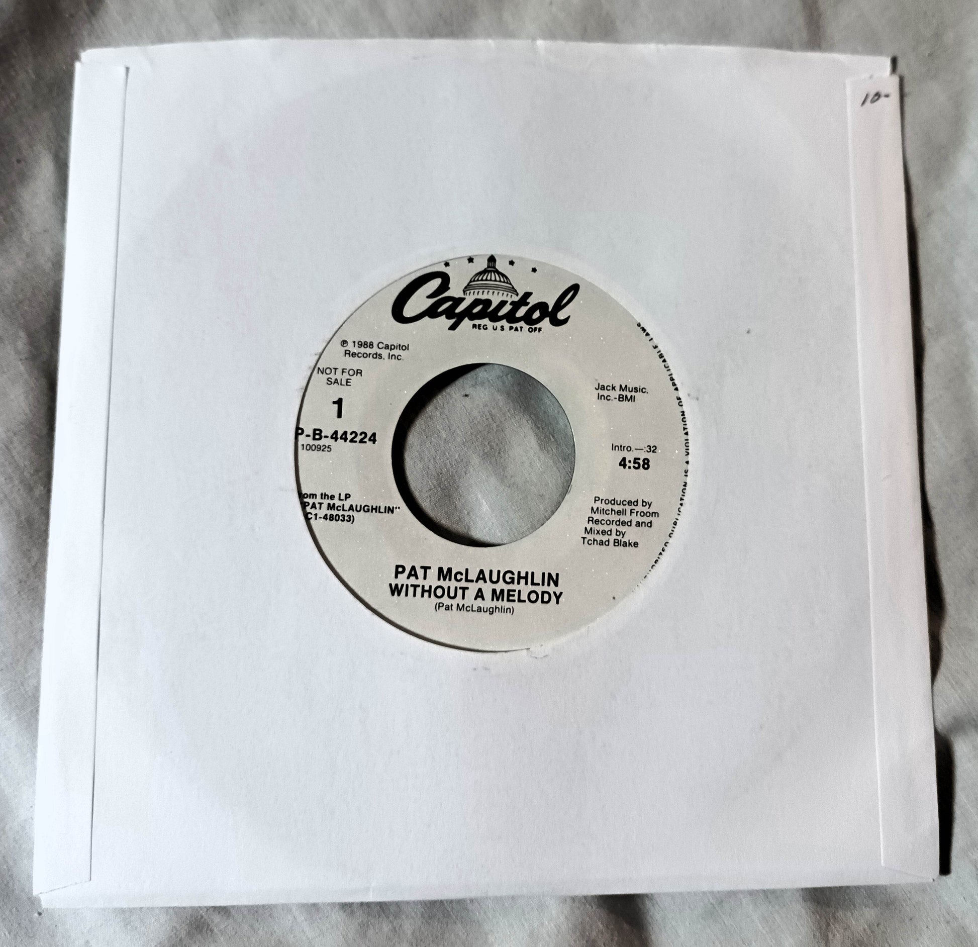 Pat McLaughlin Without A Melody Country Pop Rock 7" Vinyl Promo 1988 -TulipStuff