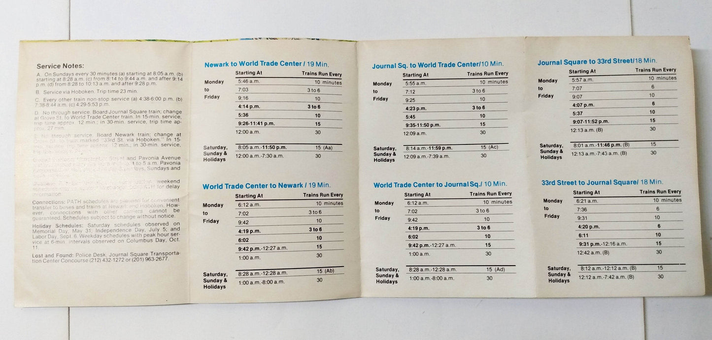PATH Map Guide Subway Train Schedules NY NJ World Trade Center 1982 - TulipStuff