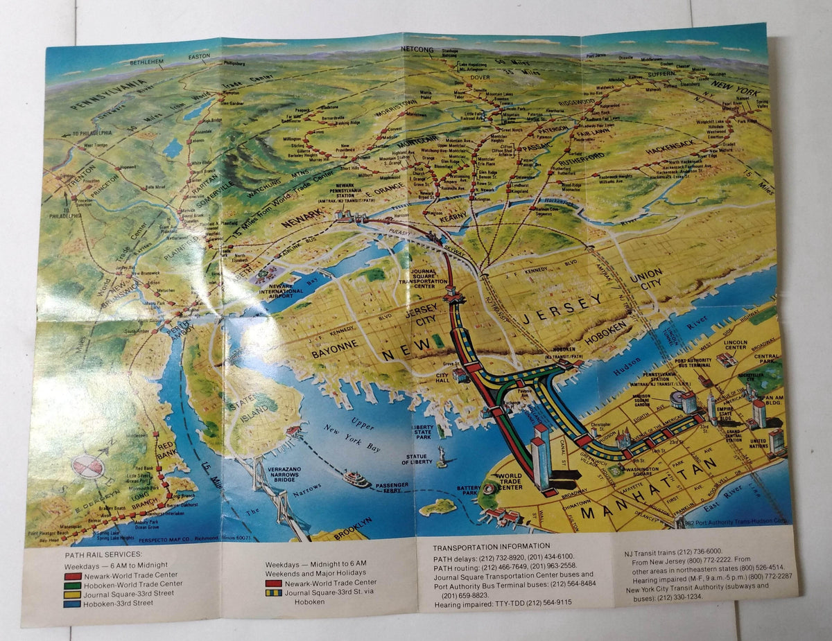 Path Schedule PATH Map Guide Subway Train Schedules NY NJ World Trade Center 1982 ...