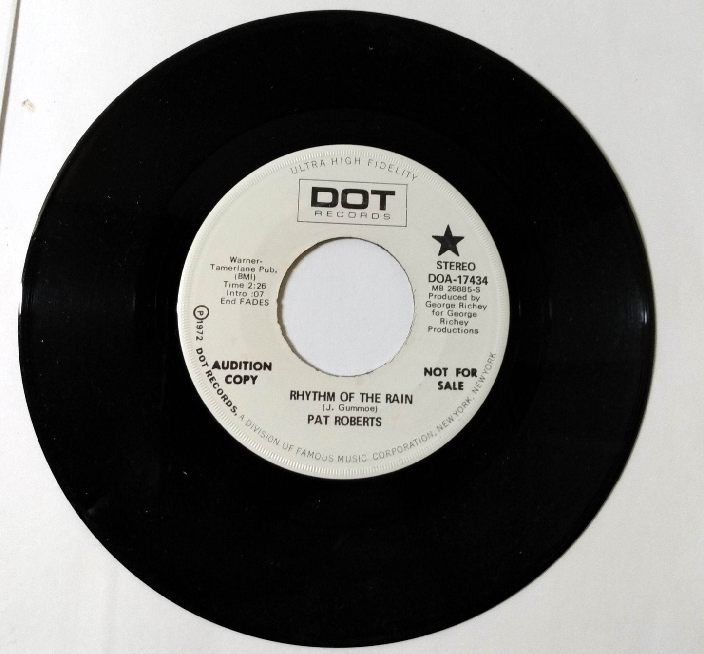 Pat Roberts Rhythm Of The Rain Country 7" Vinyl Dot Records Promo 1972 - TulipStuff