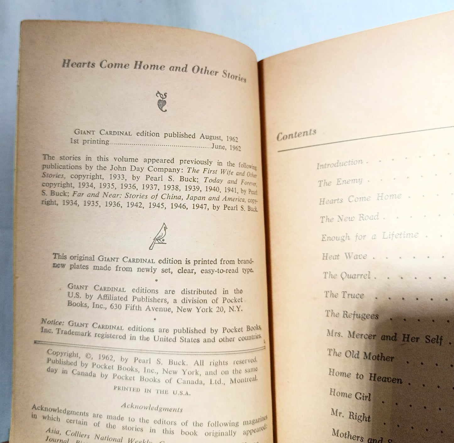 Pearl S Buck Hearts Come Home And Other Stories Pocket Books 1962 - TulipStuff