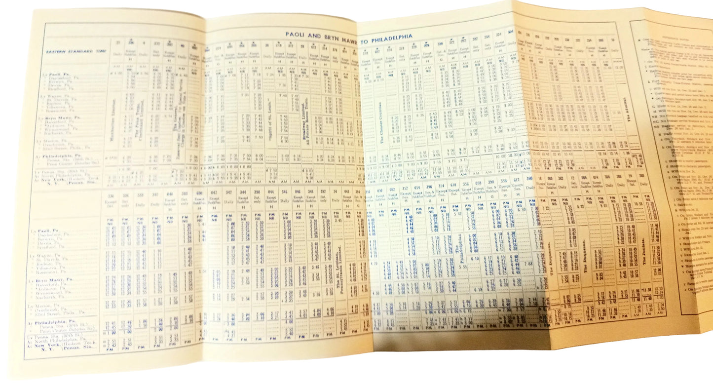 Pennsylvania Railroad Paoli Bryn Mawr Philadelphia Timetable 1966 - Tuliptuff
