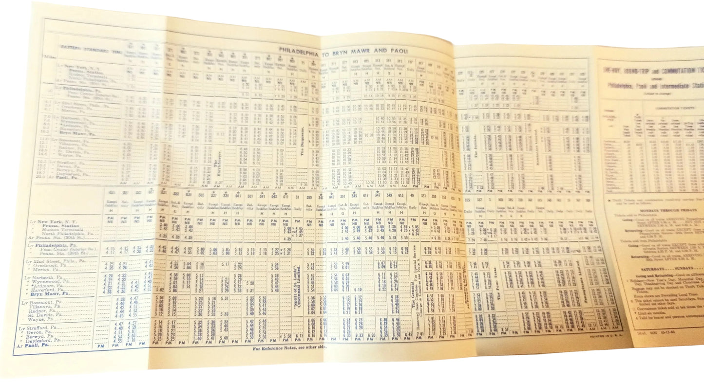 Pennsylvania Railroad Paoli Bryn Mawr Philadelphia Timetable 1966 - Tuliptuff