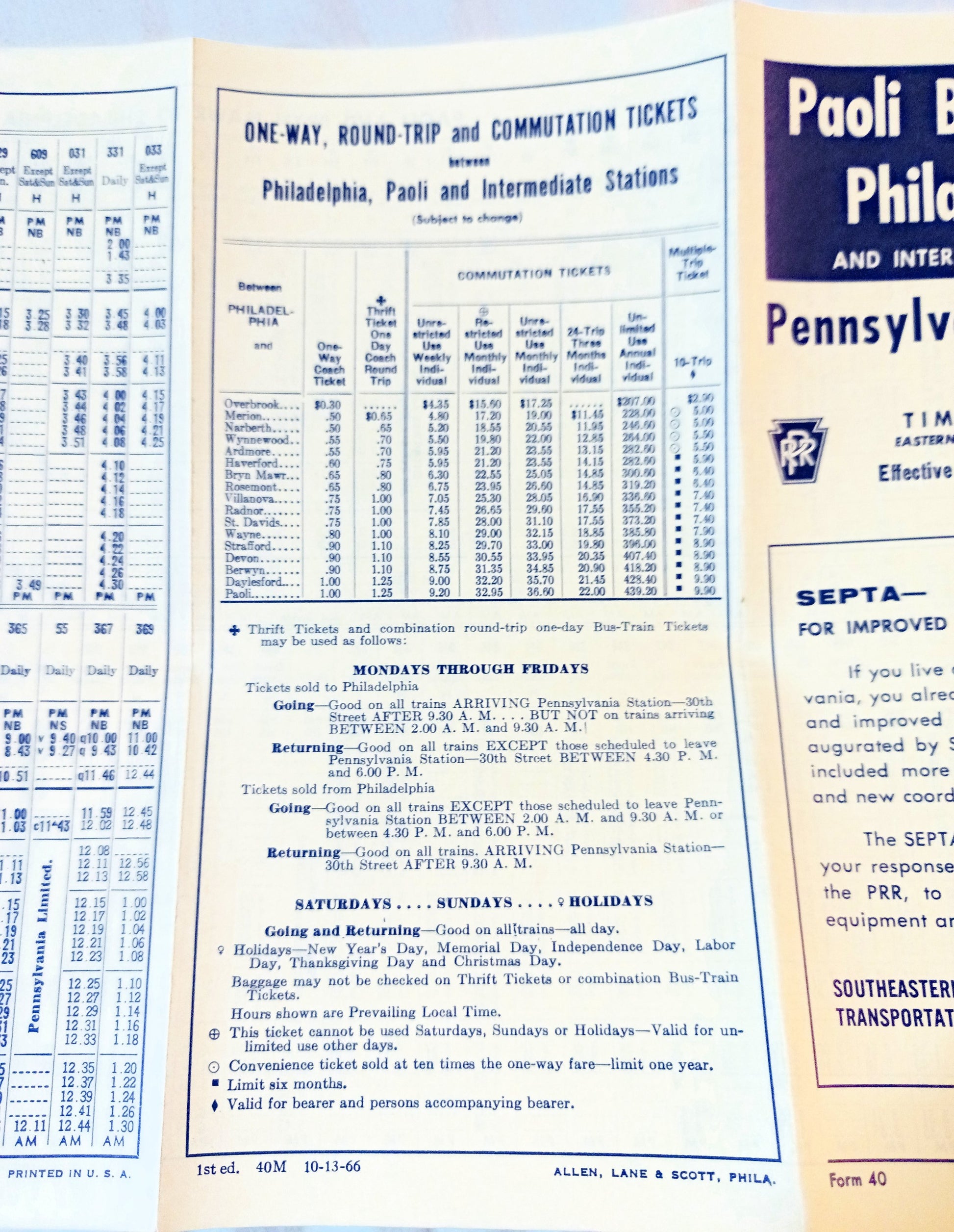 Pennsylvania Railroad Paoli Bryn Mawr Philadelphia Timetable 1966 - Tuliptuff