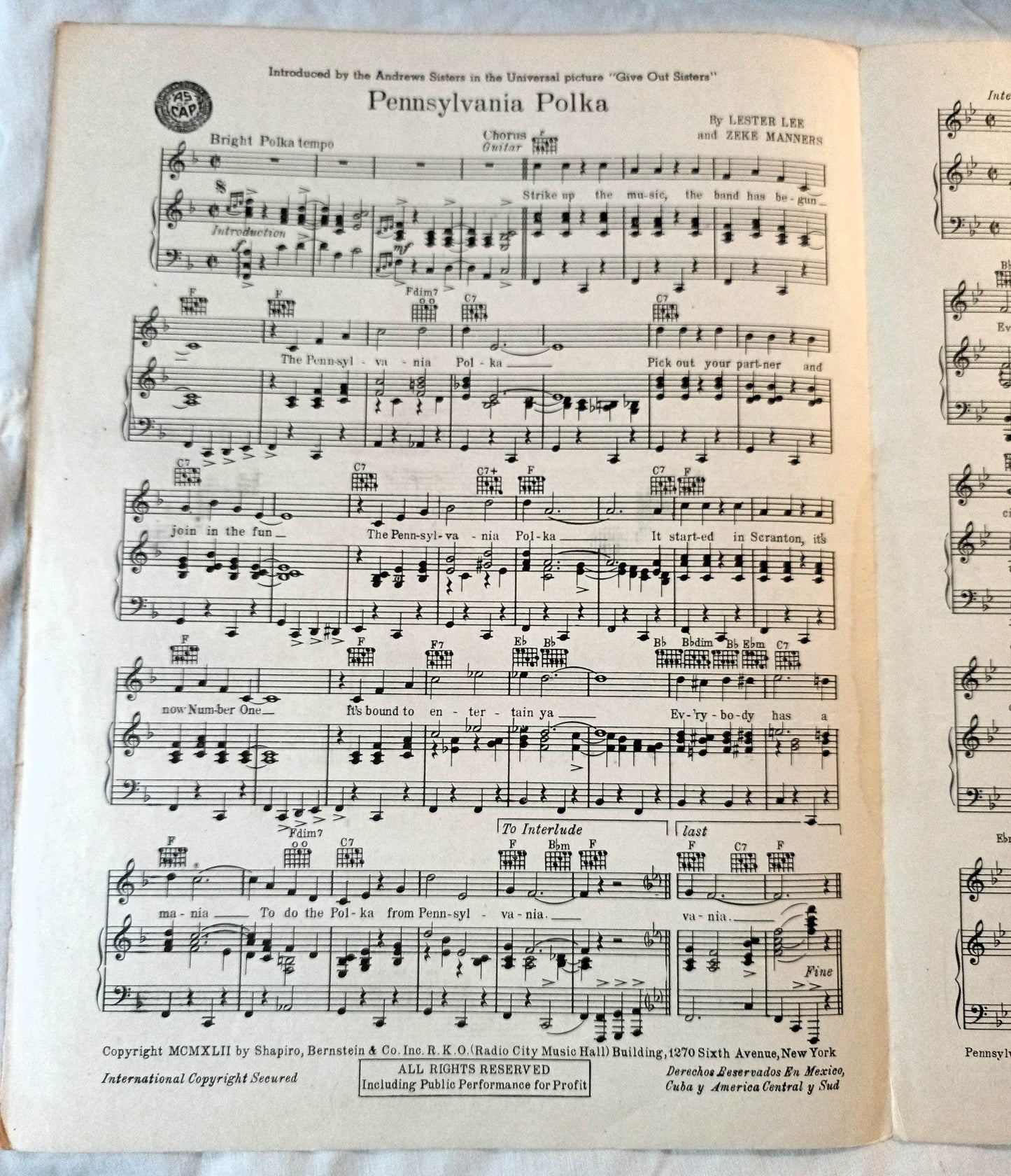 Pennsylvania Polka Give Out Sister Sheet Music Andrews Sisters 1942 - TulipStuff