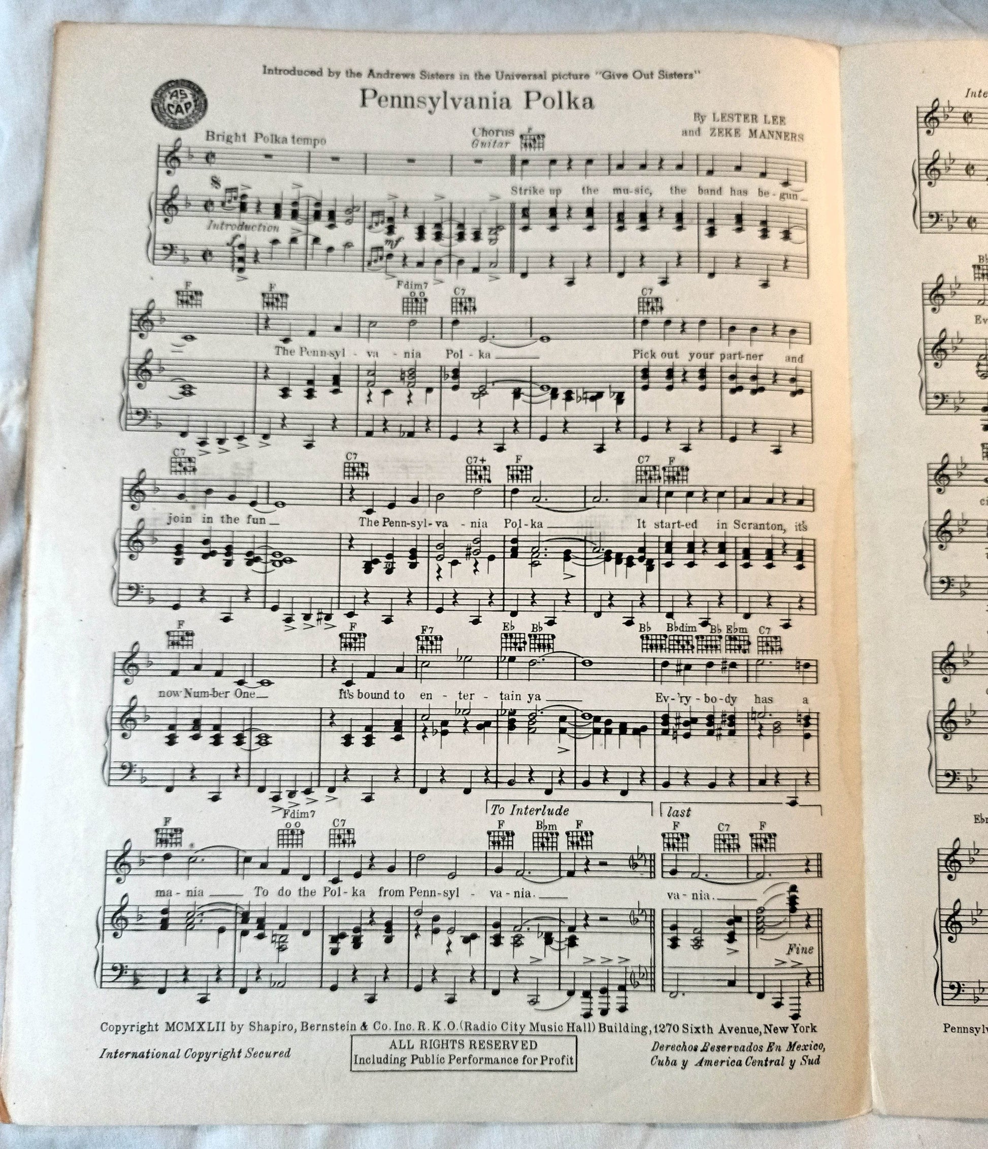 Pennsylvania Polka Give Out Sister Sheet Music Andrews Sisters 1942 - TulipStuff