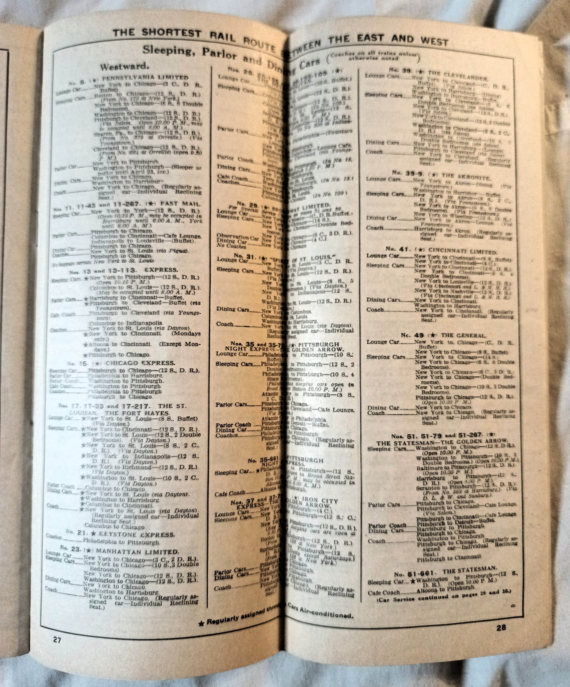 Pennsylvania Railroad East-West Passenger Timetables March 1938 - TulipStuff