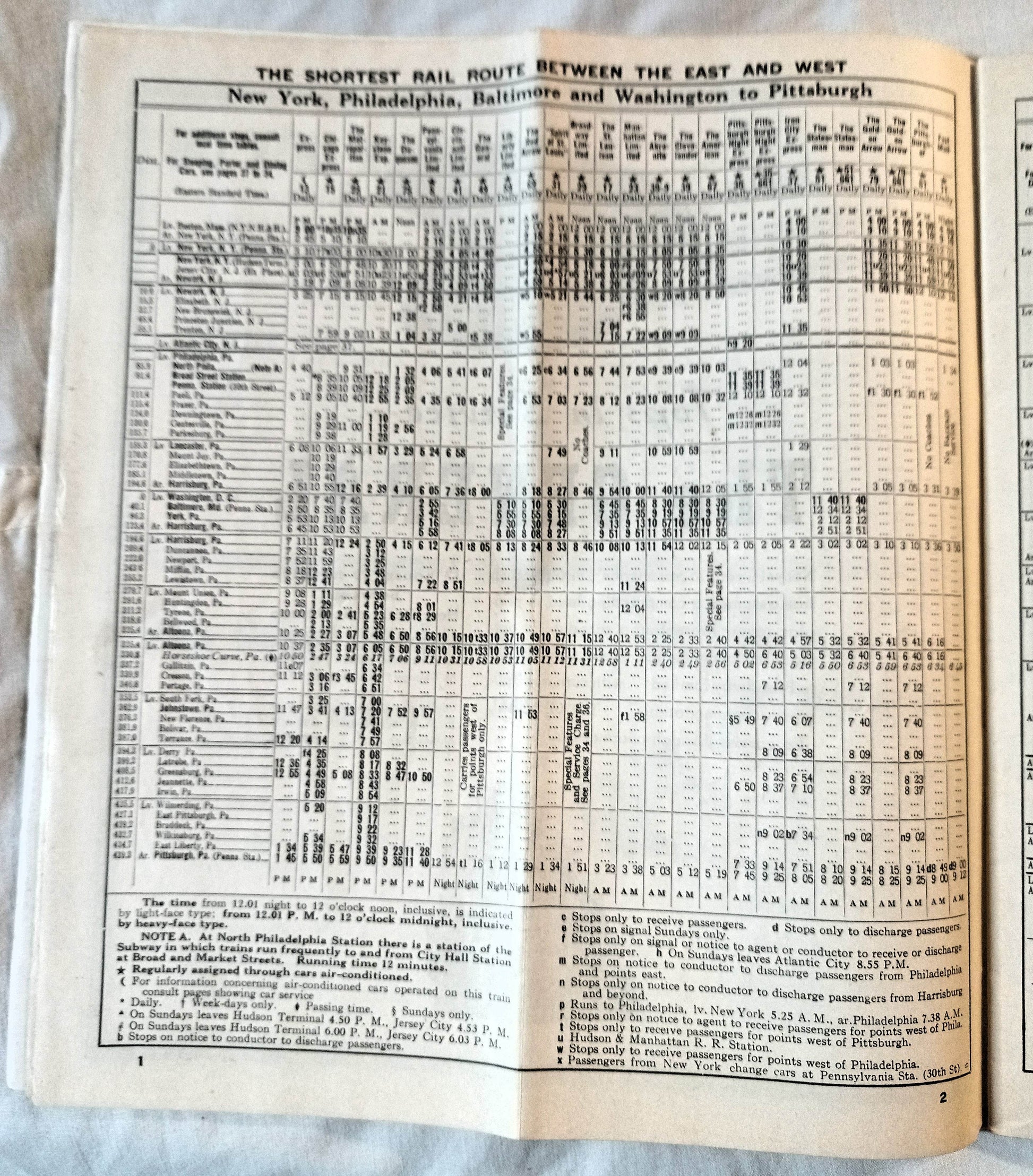 Pennsylvania Railroad East-West Passenger Timetables March 1938 - TulipStuff