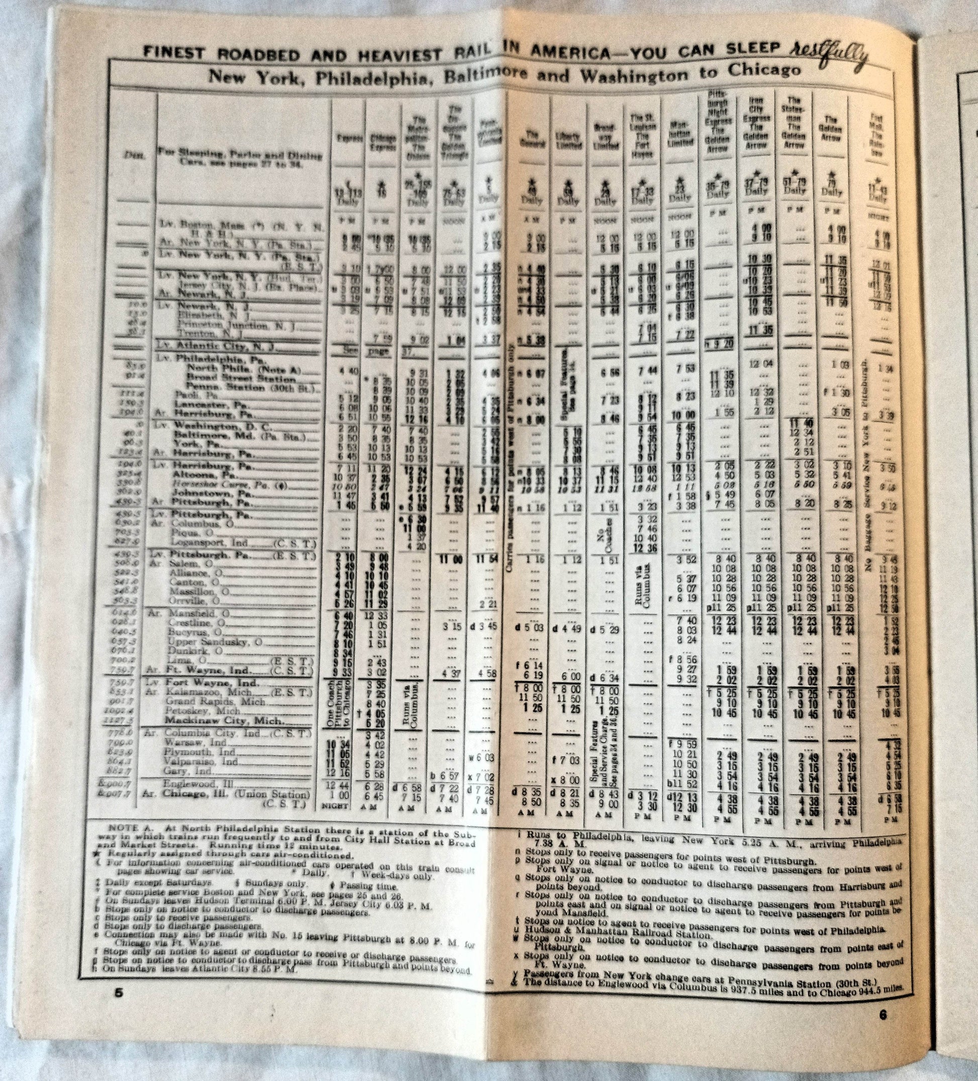 Pennsylvania Railroad East-West Passenger Timetables March 1938 - TulipStuff