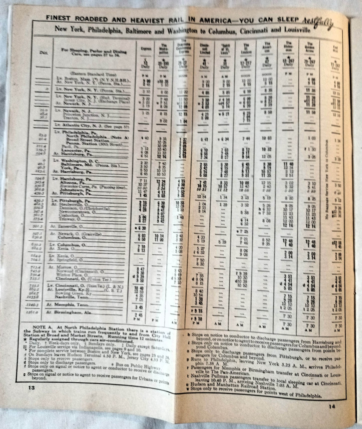 Pennsylvania Railroad East-West Passenger Timetables March 1938 - TulipStuff