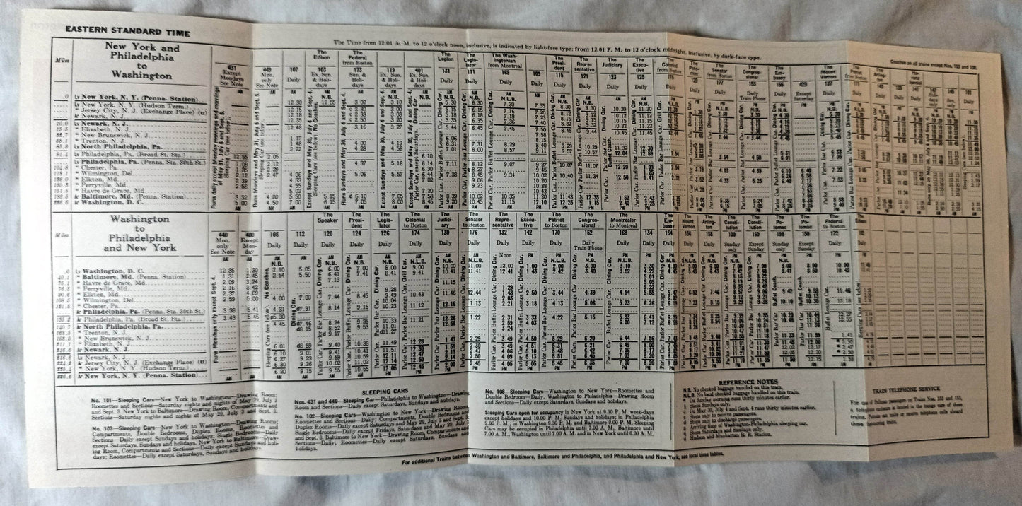 Pennsylvania Railroad New York Philadelphia Washington Timetable 1950 - TulipStuff