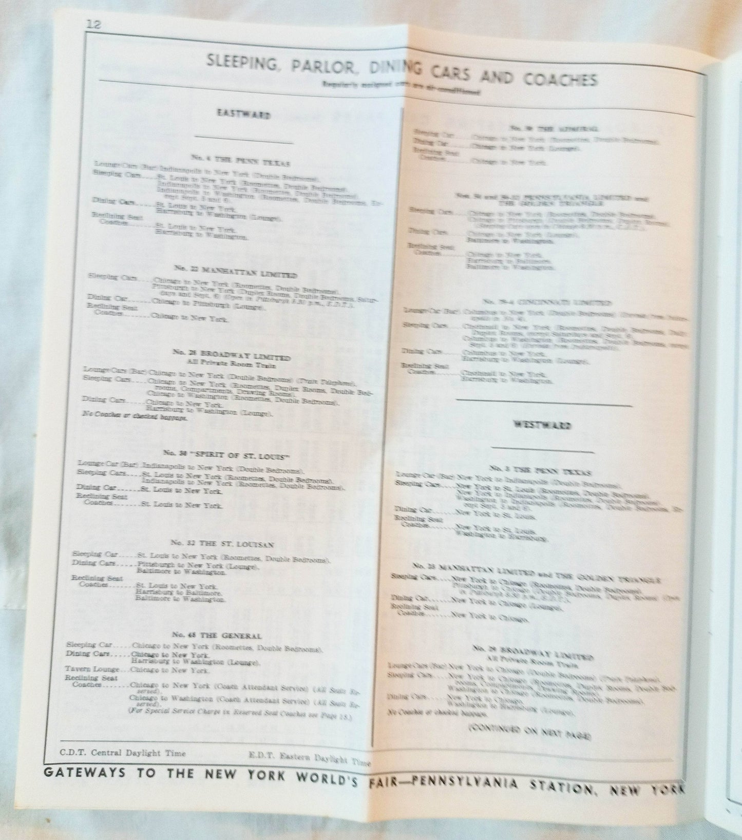 Pennsylvania Railroad Condensed Passenger Train Schedules 1964 - TulipStuff