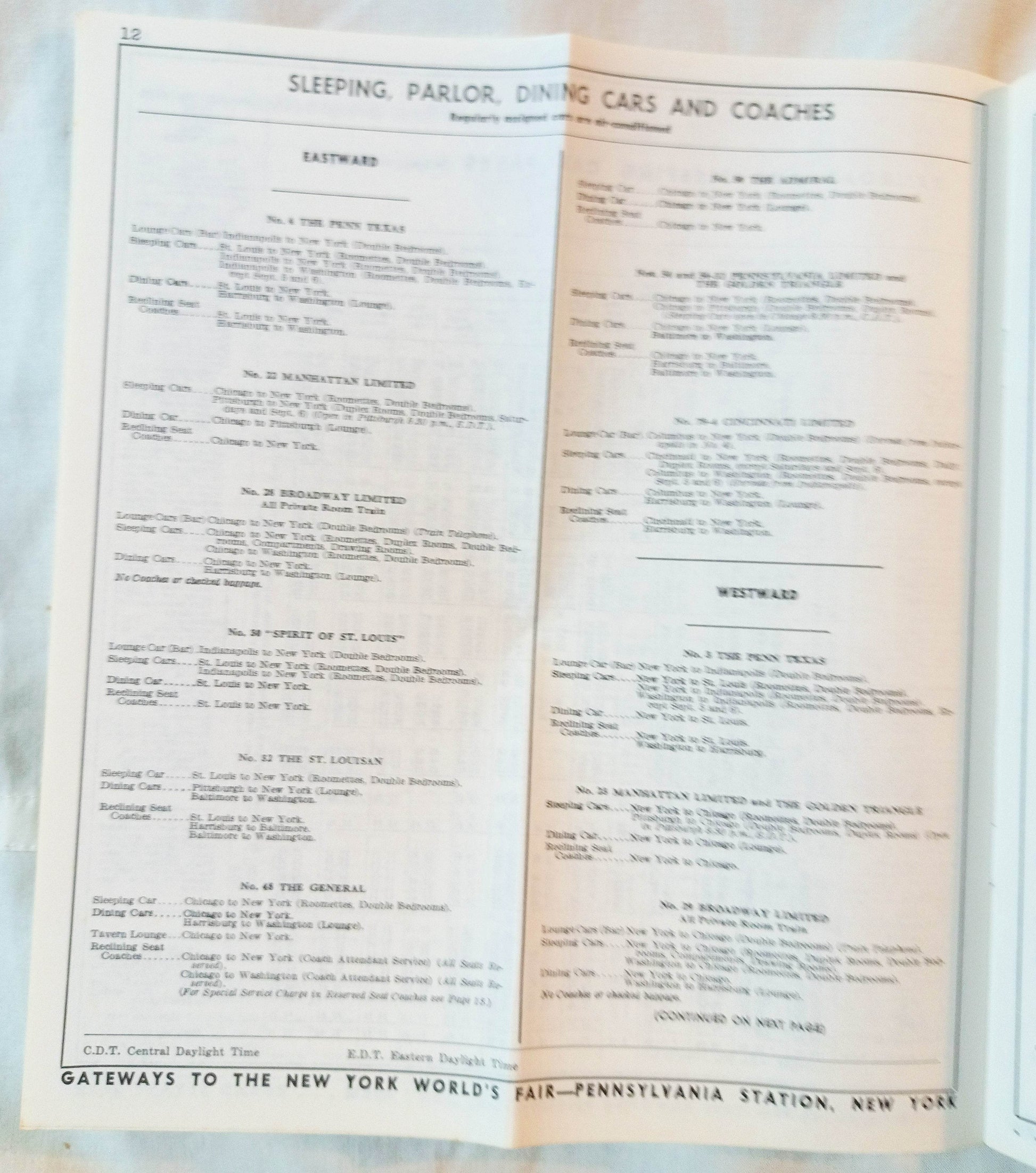 Pennsylvania Railroad Condensed Passenger Train Schedules 1964 - TulipStuff
