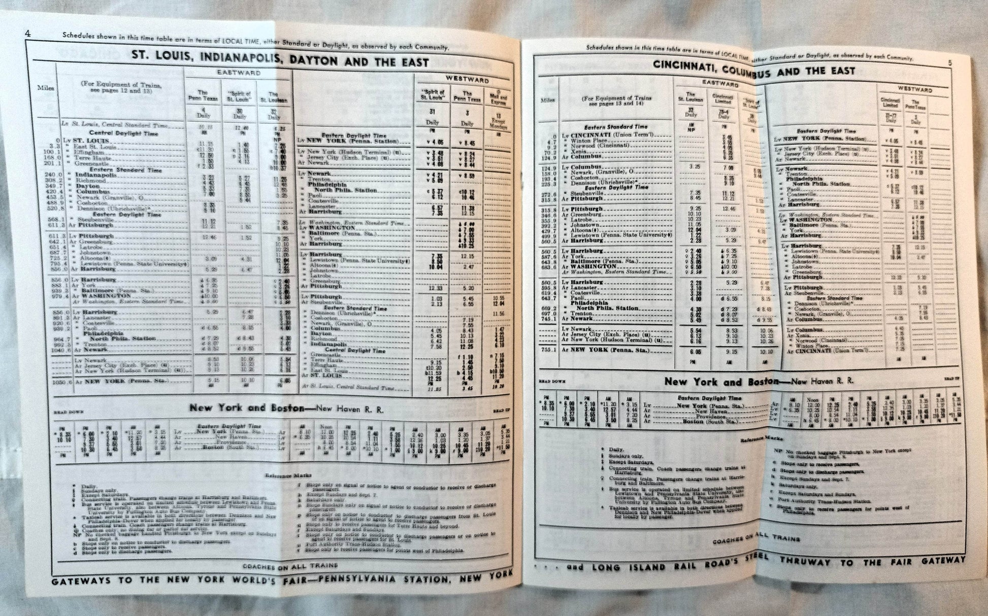 Pennsylvania Railroad Condensed Passenger Train Schedules 1964