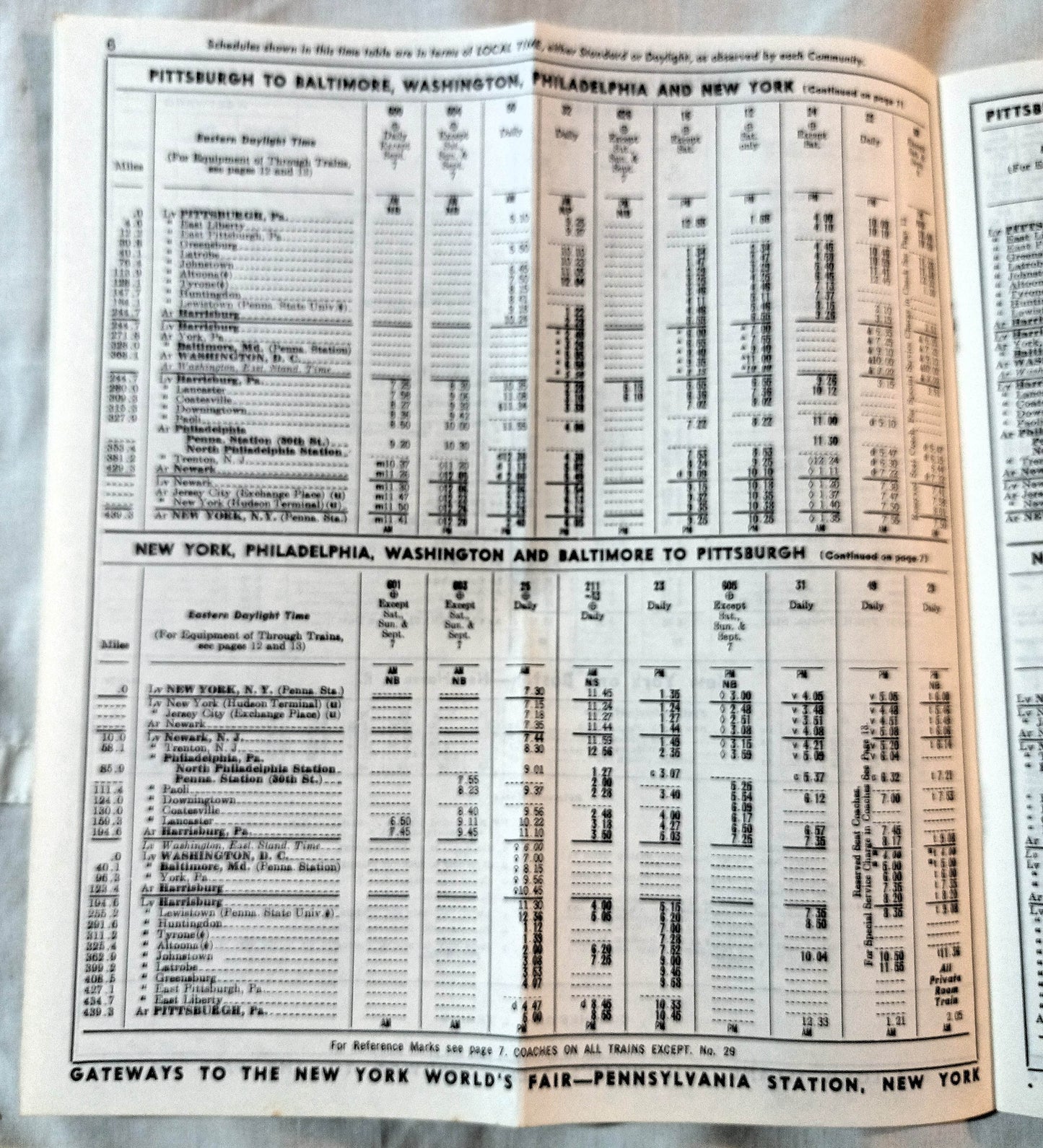 Pennsylvania Railroad Condensed Passenger Train Schedules 1964
