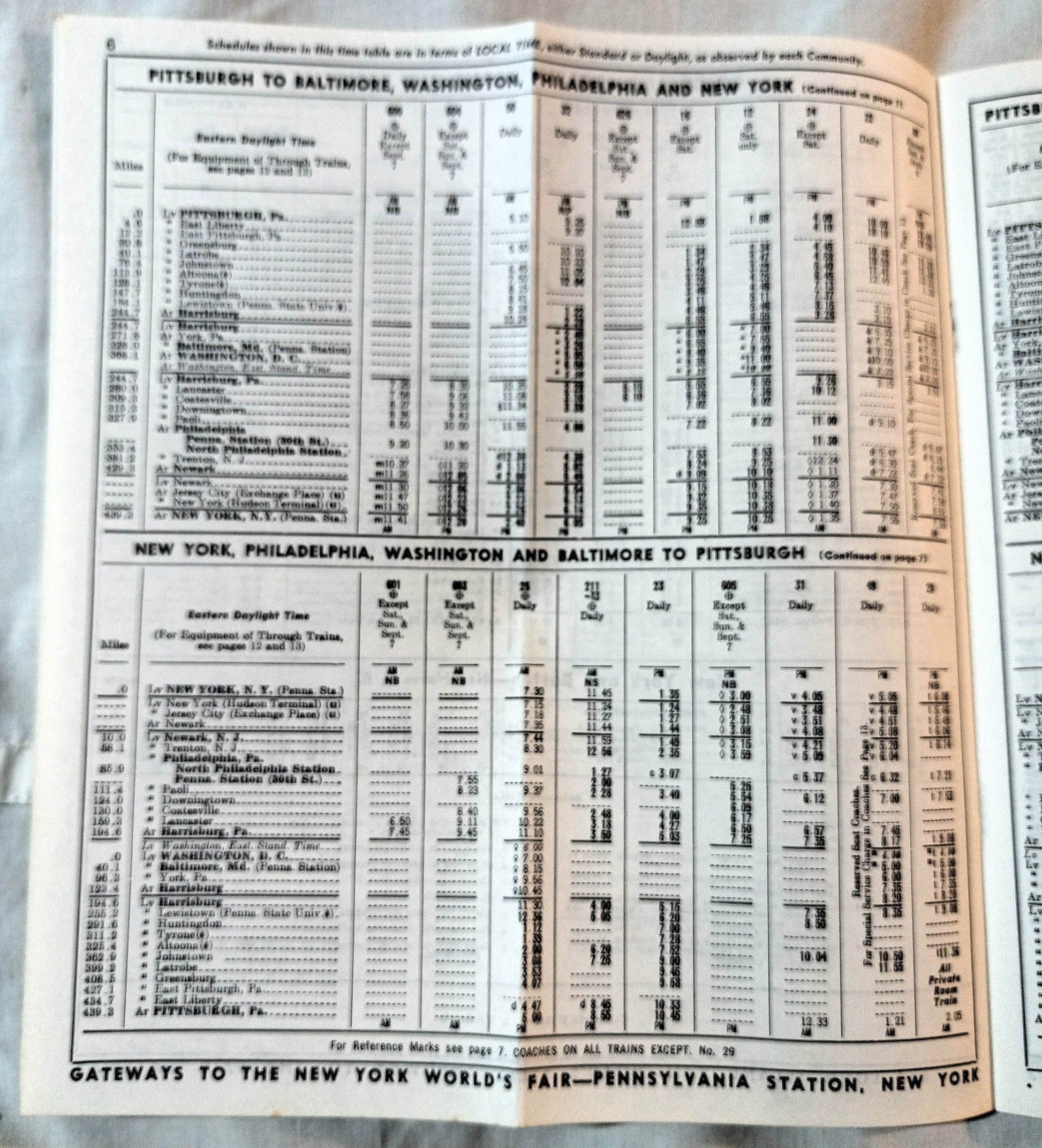 Pennsylvania Railroad Condensed Passenger Train Schedules 1964
