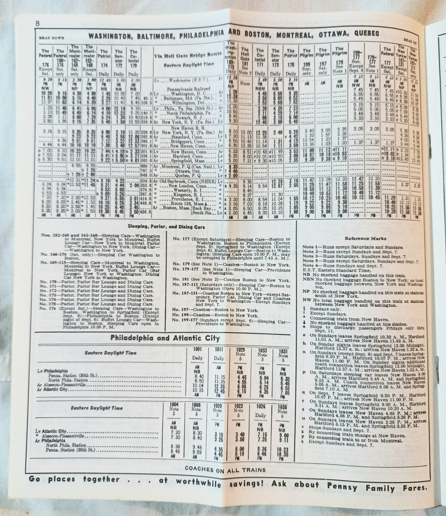 Pennsylvania Railroad Condensed Passenger Train Schedules 1964