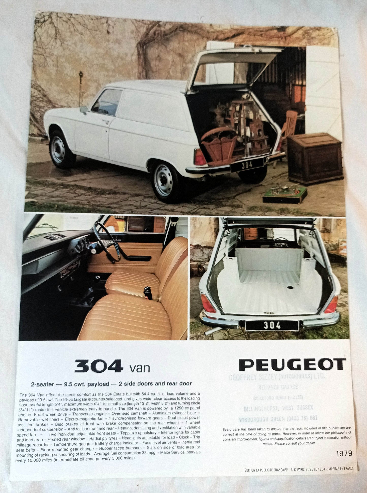 Peugeot 304 Van UK Dealer Sales Sheet Brochure 1979 - TulipStuff