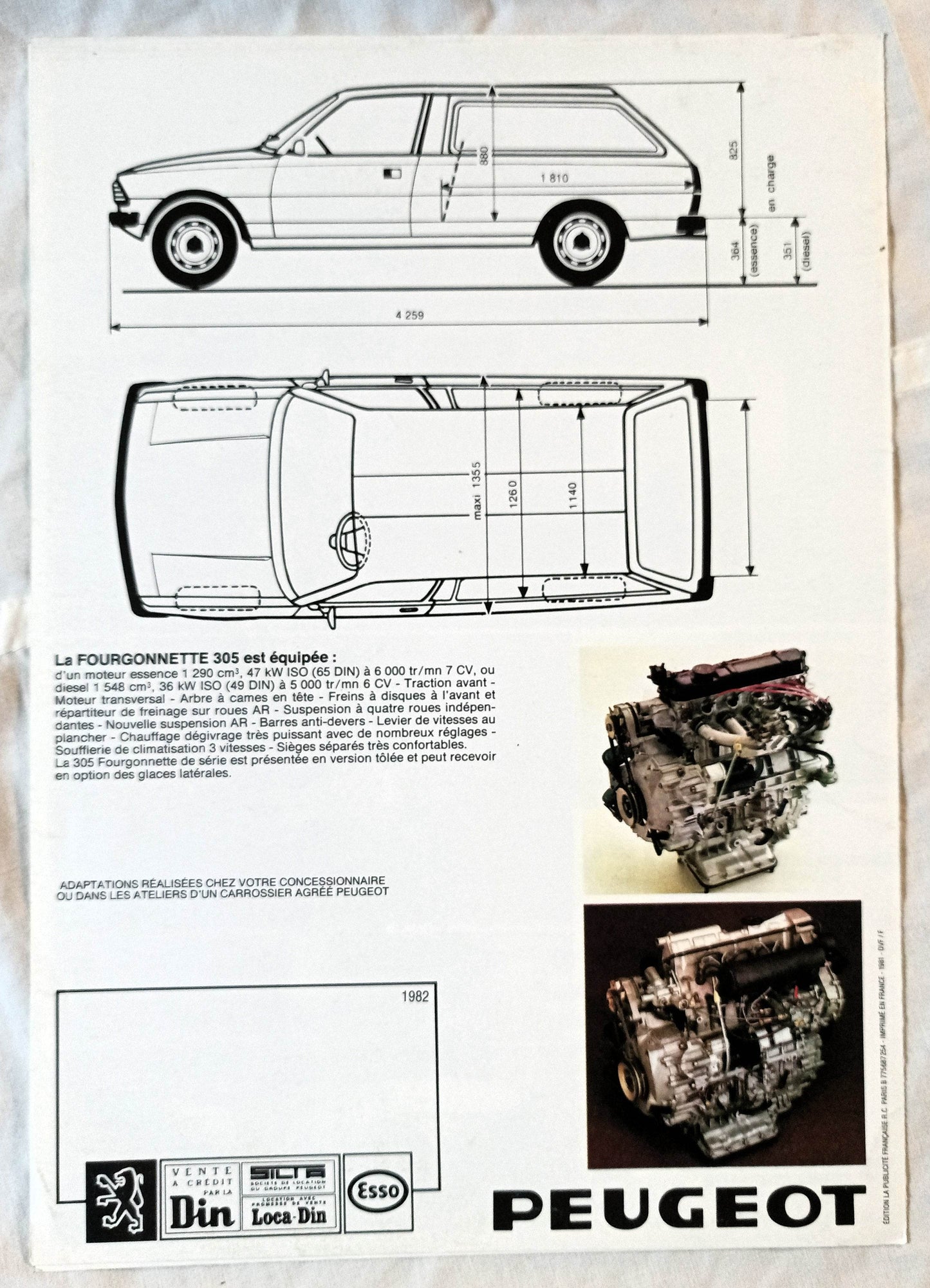 Peugeot 305 Fourgonnette Van Dealer Sales Brochure France 1982 - TulipStuff