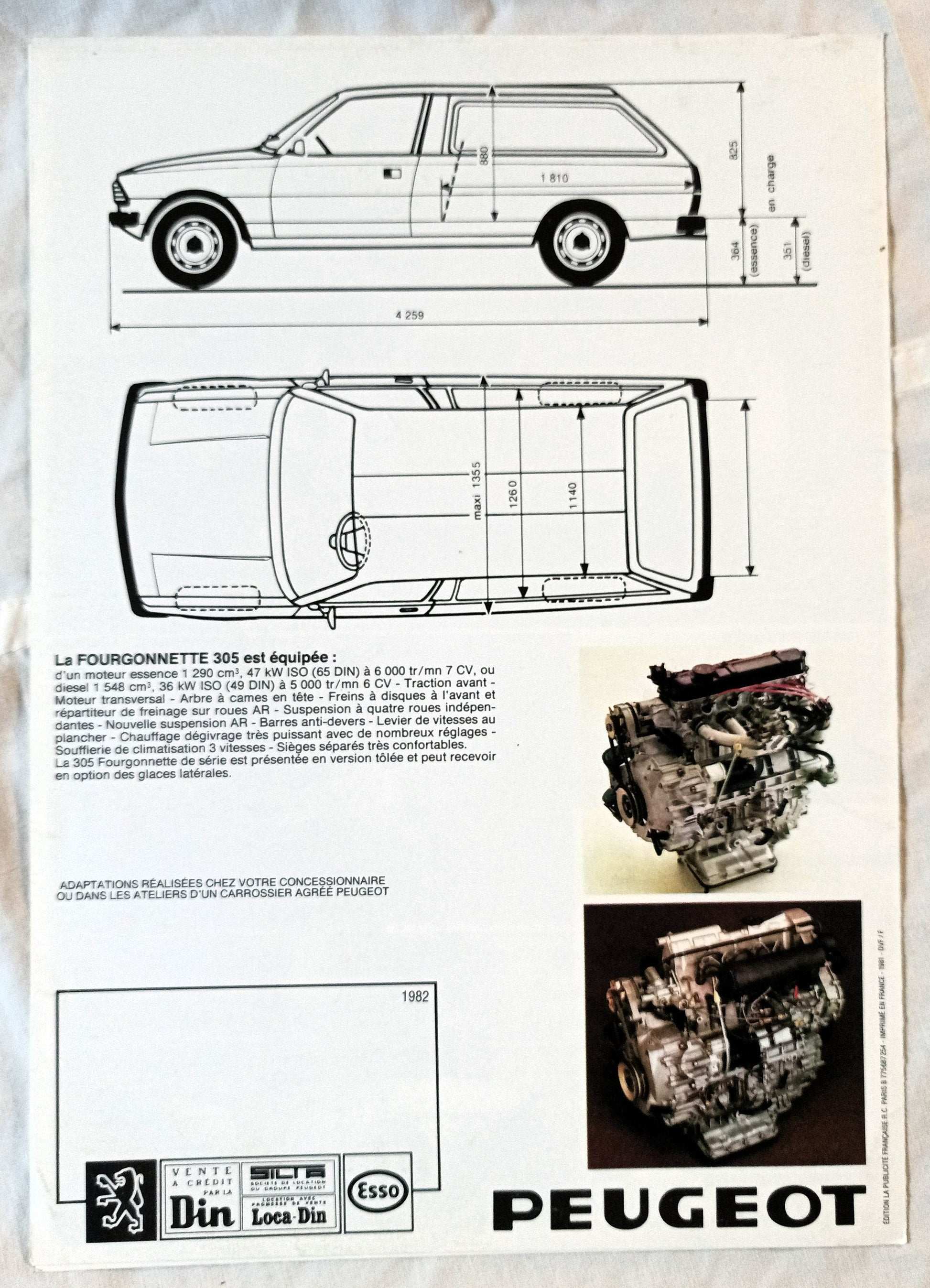 Peugeot 305 Fourgonnette Van Dealer Sales Brochure France 1982 - TulipStuff