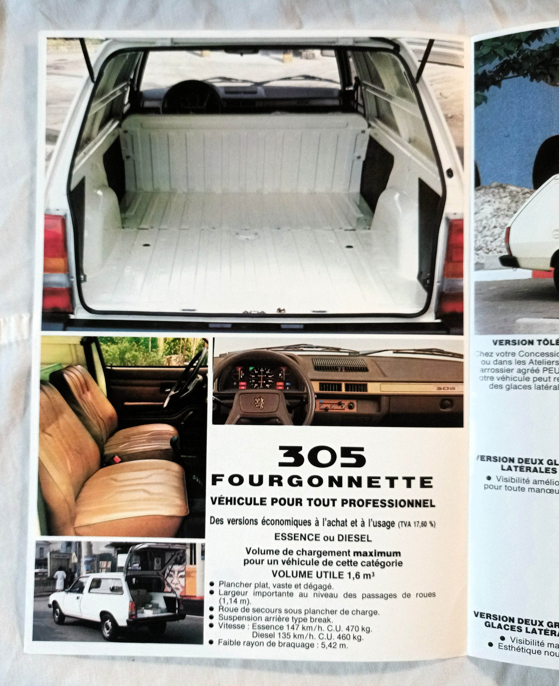 Peugeot 305 Fourgonnette Van Dealer Sales Brochure France 1982 - TulipStuff