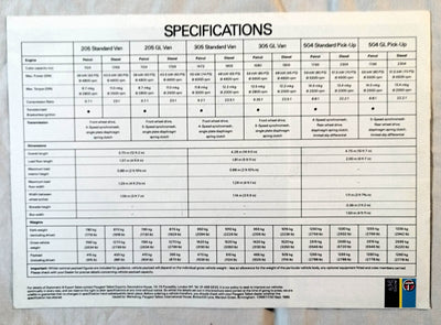 Peugeot 205 305 Vans 504 Pick-ups UK Dealer Sales Brochure 1987 - TulipStuff