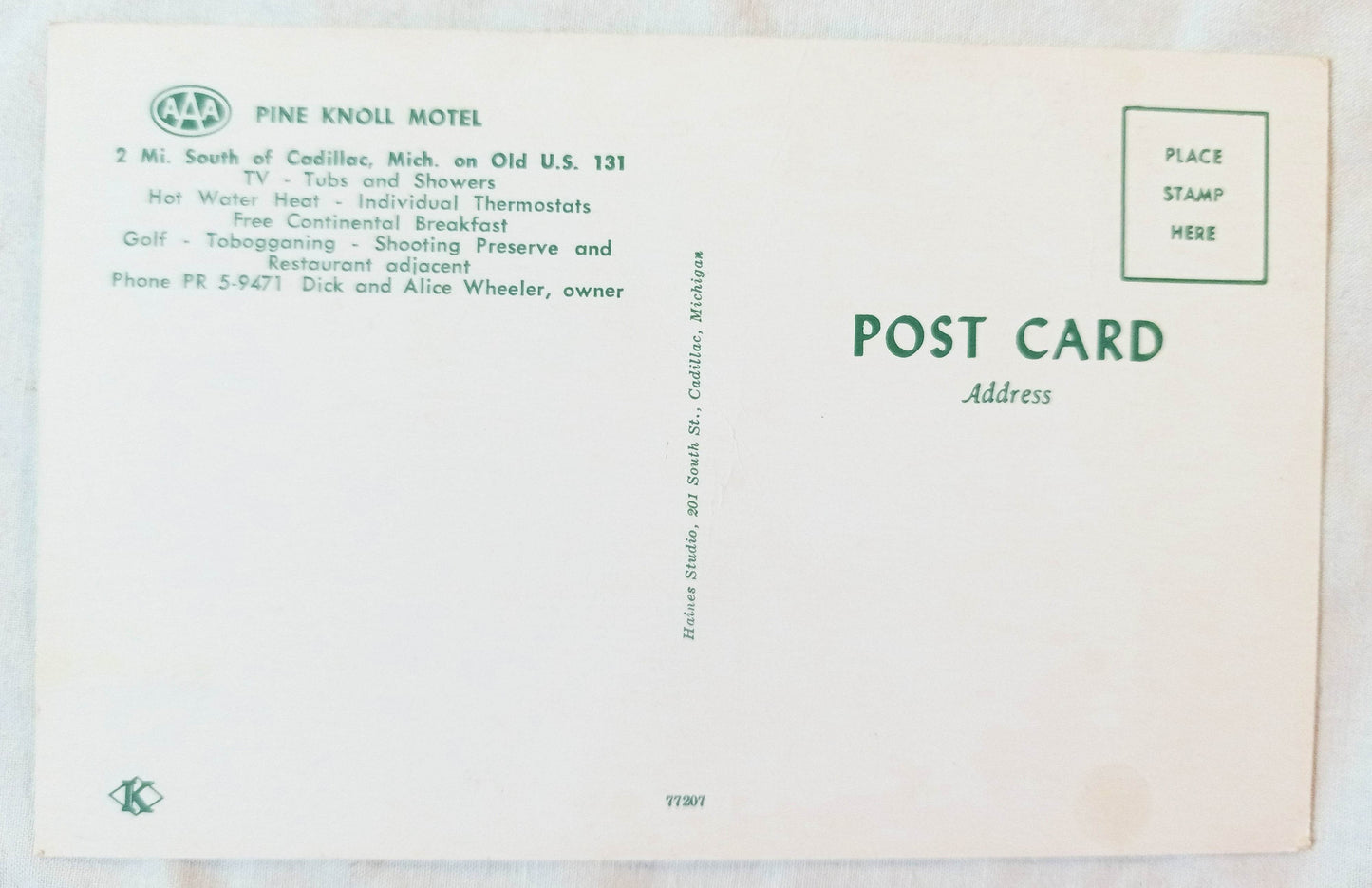 Pine Knoll Motel Old US 131 Cadillac Michigan Postcard 1962 - TulipStuff