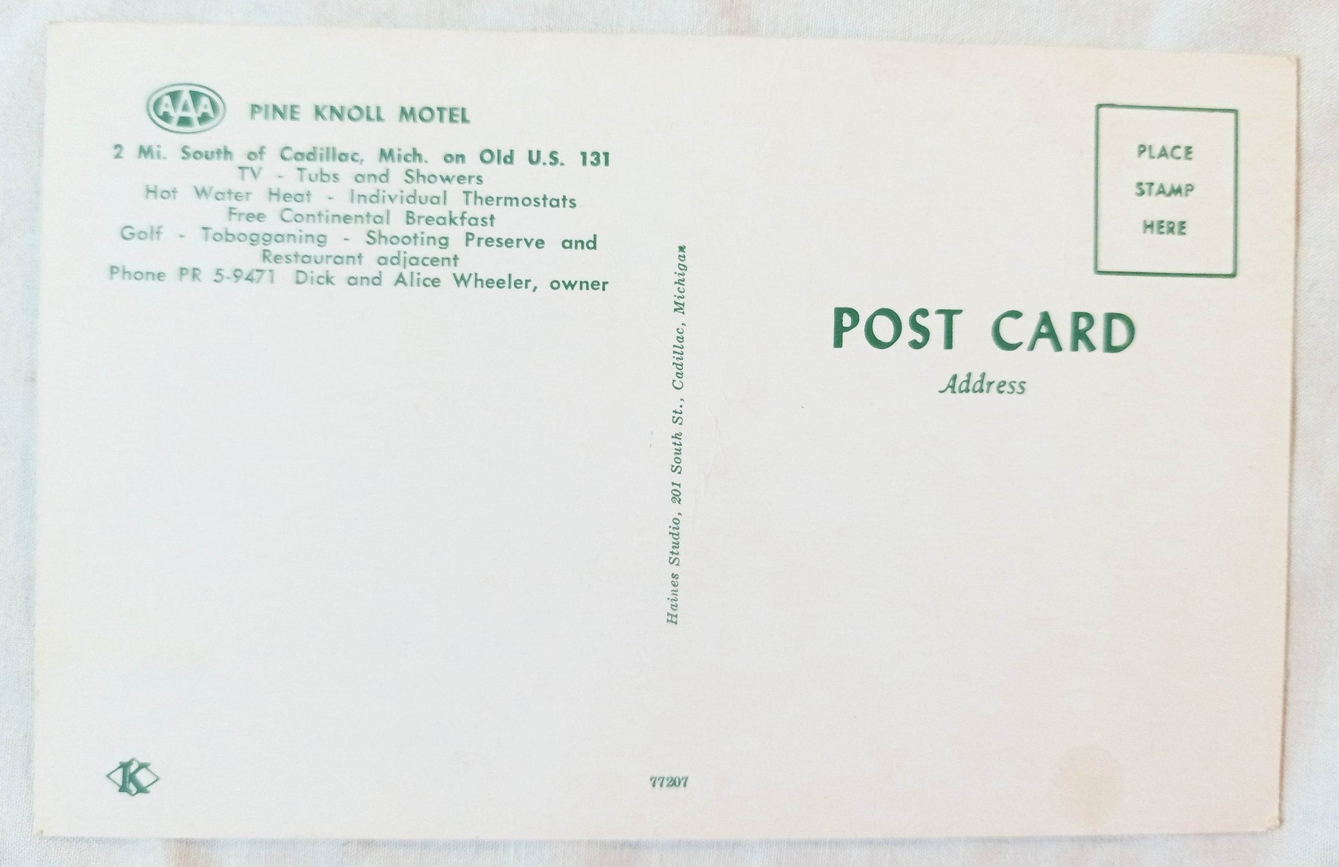 Pine Knoll Motel Old US 131 Cadillac Michigan Postcard 1962 - TulipStuff