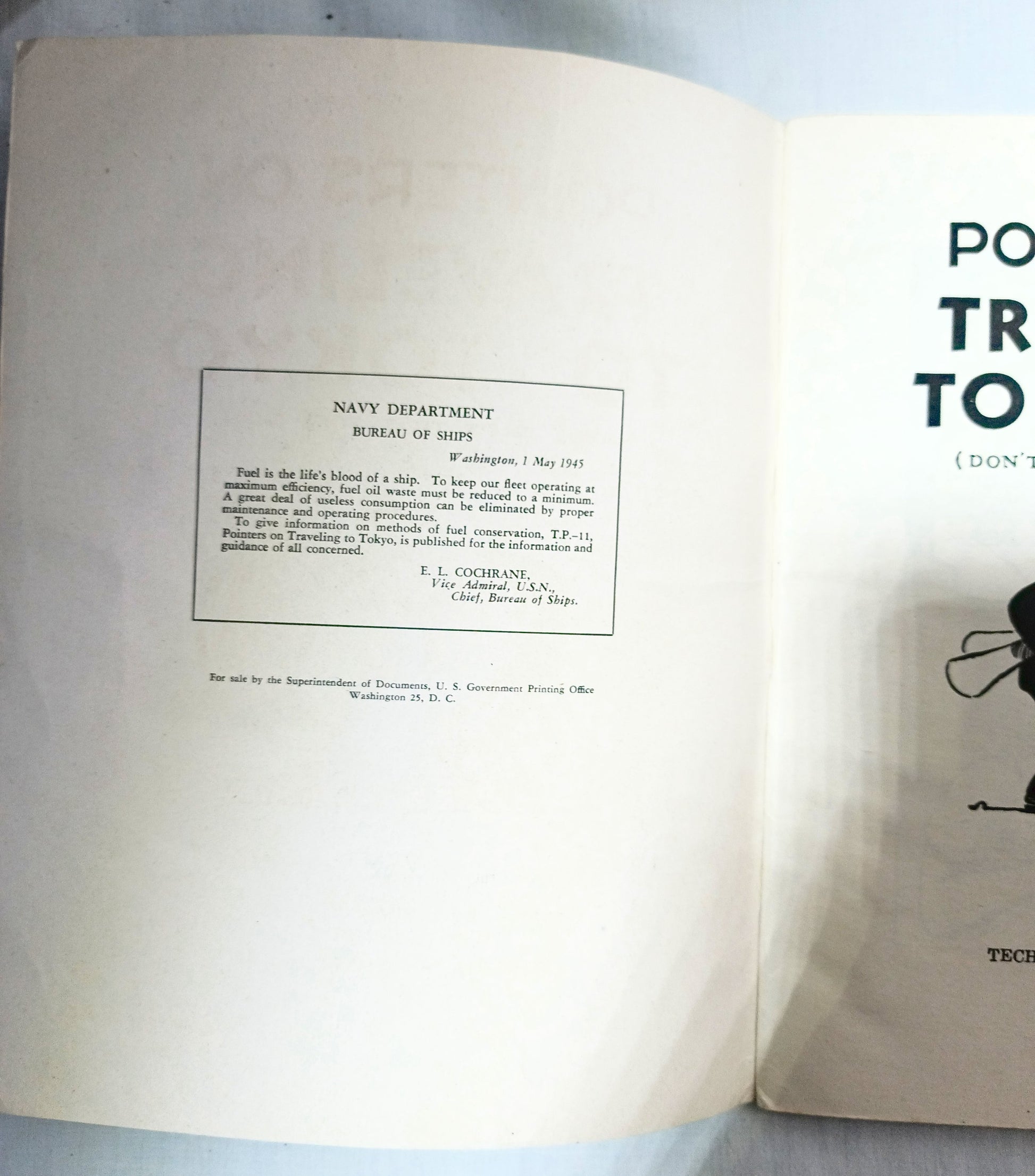 Pointers On Traveling To Tokyo Don't Waste That Fuel Oil US Navy 1945 - TulipStuff