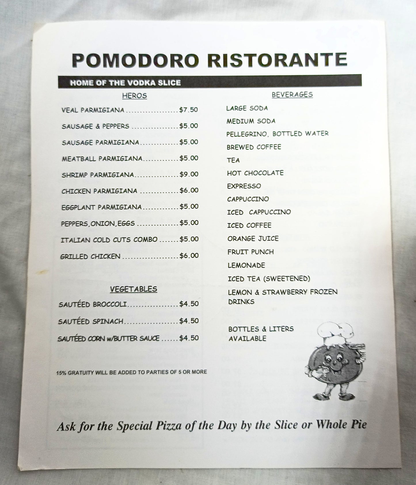 Pomodoro Ristorante & Pizzeria Of Little Italy NYC Takeout Menu 2000's - TulipStuff