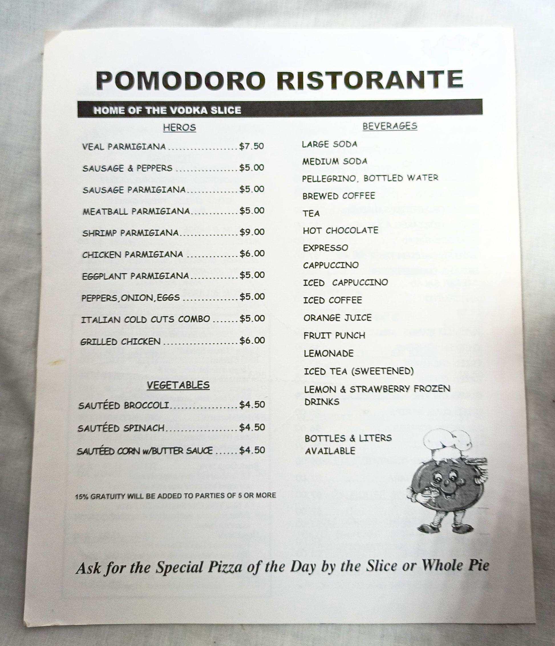 Pomodoro Ristorante & Pizzeria Of Little Italy NYC Takeout Menu 2000's - TulipStuff