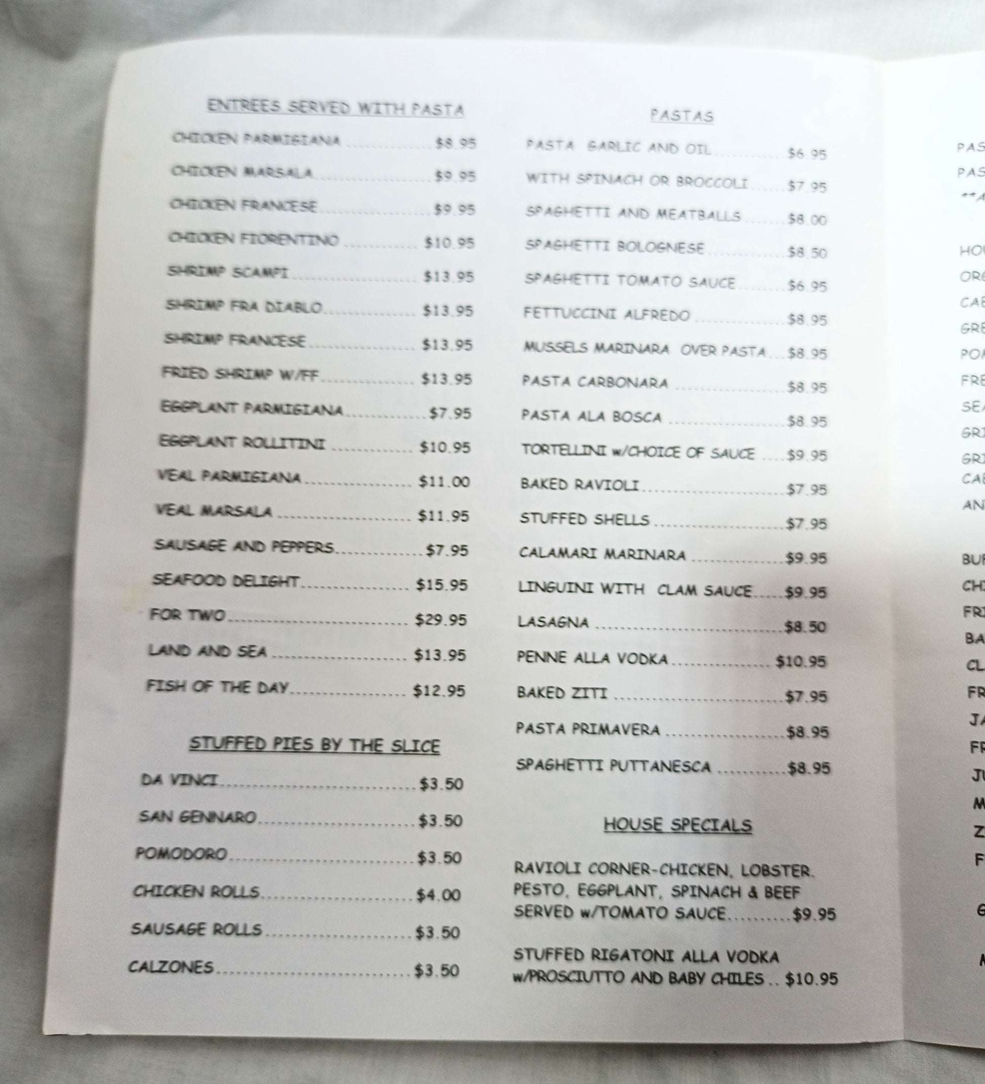 Pomodoro Ristorante & Pizzeria Of Little Italy NYC Takeout Menu 2000's - TulipStuff