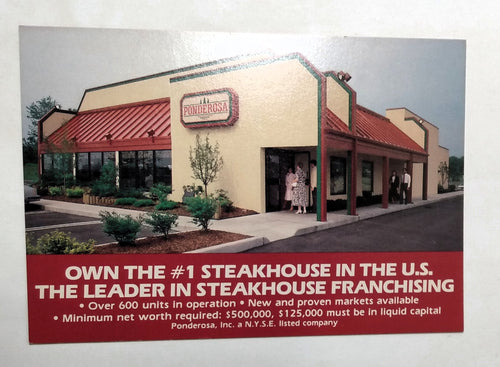 Ponderosa Steakhouse Franchise Postcard Early 1980's - TulipStuff