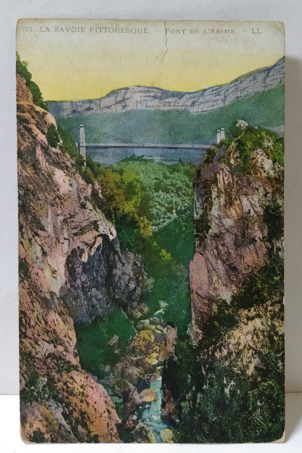 Pont De L'Abime Suspension Bridge Haute-Savoie France 1910's Postcard - TulipStuff