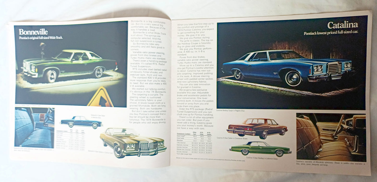 Pontiac 1974 Full Line Sales Brochure GTO LeMans Firebird GrandAm - TulipStuff