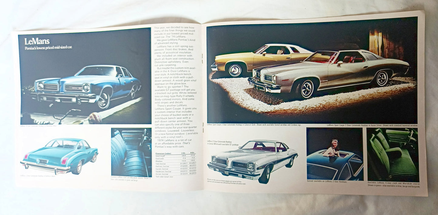 Pontiac 1974 Full Line Sales Brochure GTO LeMans Firebird GrandAm - TulipStuff