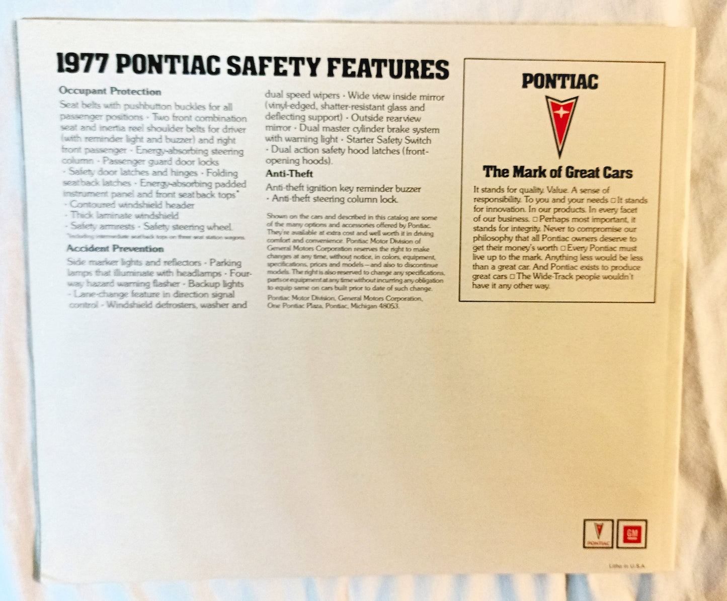 Pontiac 1977 Dealer Showroom Sales Brochure 50th Anniversary - TulipStuff