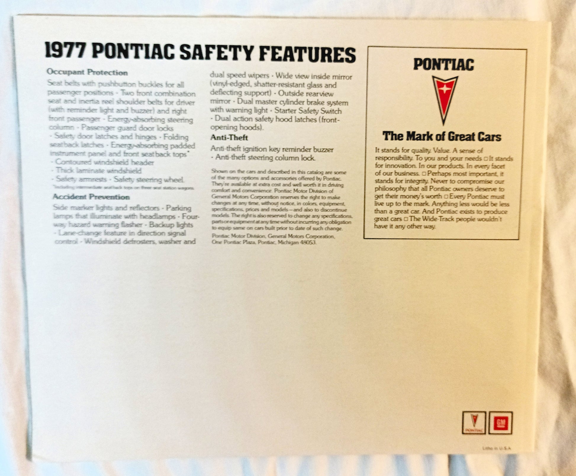 Pontiac 1977 Dealer Showroom Sales Brochure 50th Anniversary - TulipStuff