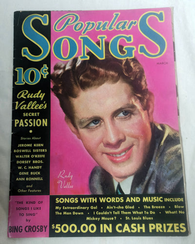 Popular Songs Magazine March 1935 Rudy Vallee Cover - Incomplete - TulipStuff