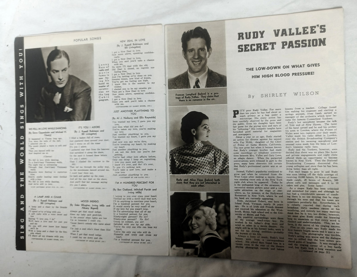 Popular Songs Magazine March 1935 Rudy Vallee Cover - Incomplete - TulipStuff
